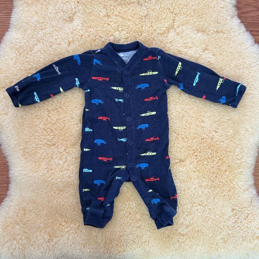 Carter's Navy Submarine Print One Piece size Newborn